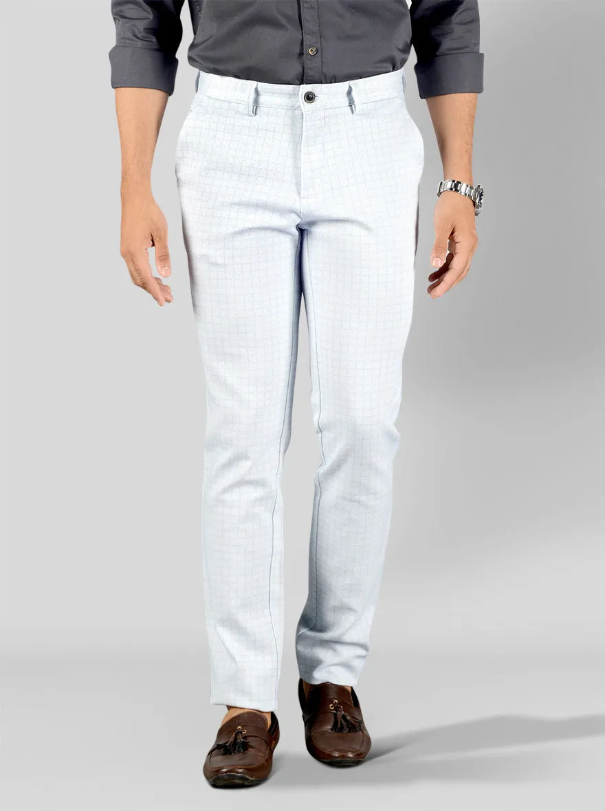 Sky Blue & White Checked Slim Fit Chinos | JadeBlue