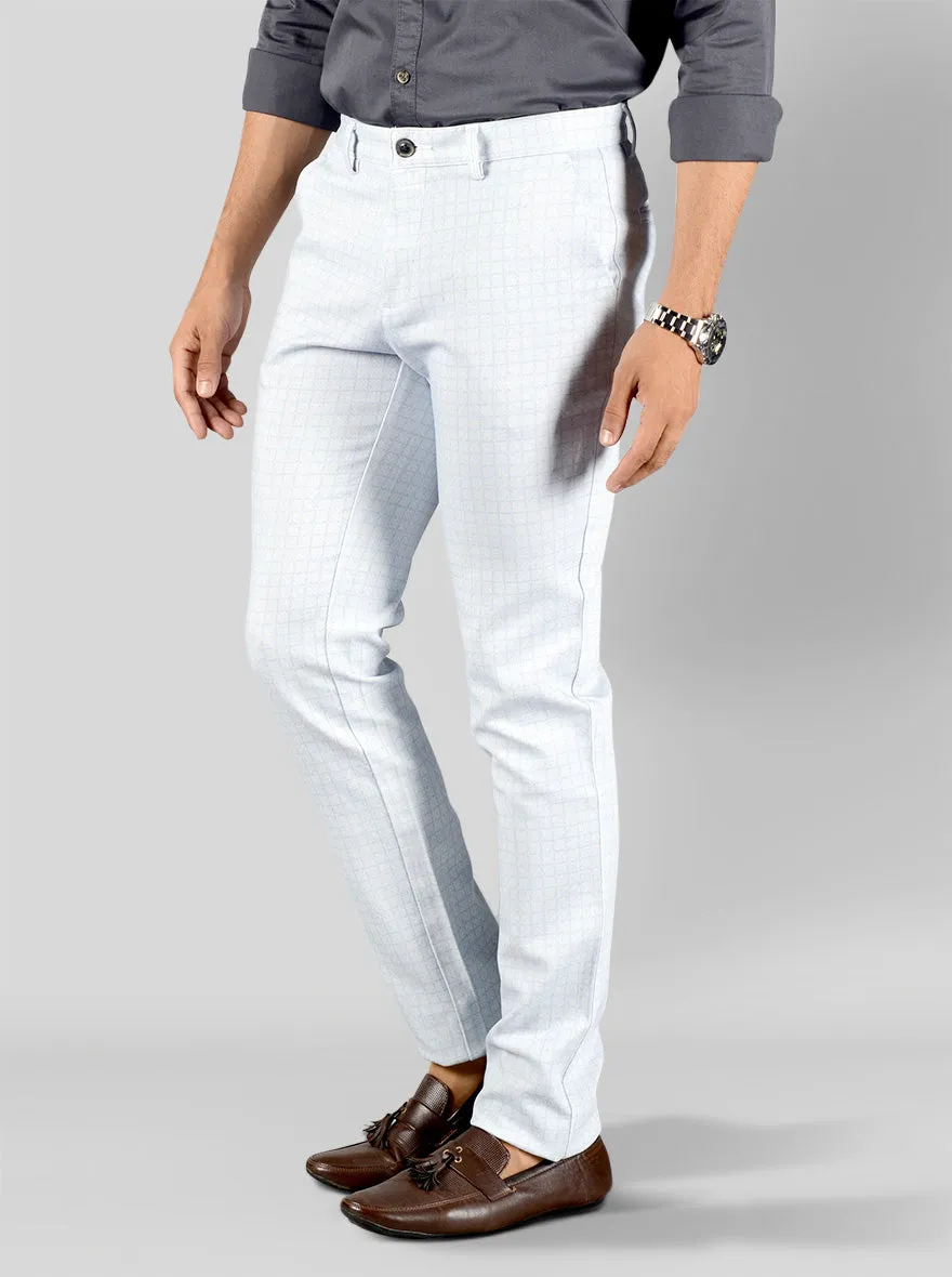 Sky Blue & White Checked Slim Fit Chinos | JadeBlue