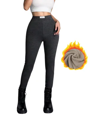 Solid Color Fleece-lined Thermal Leggings