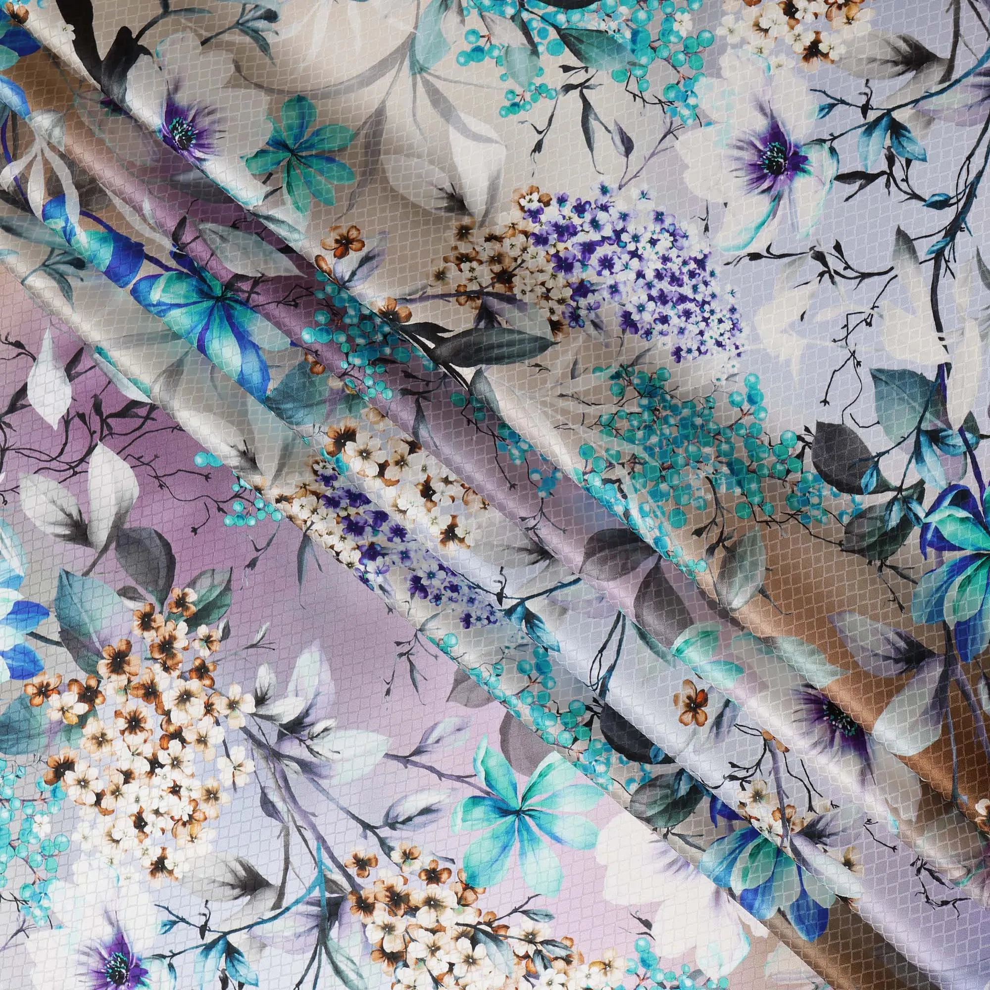 South Korean Silk Satin Jacquard Fabric with Elegant Floral Design on Pastel Background – 150 cm Width-D20343