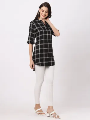 Stylish Black Checkered Women’s Tunic Top