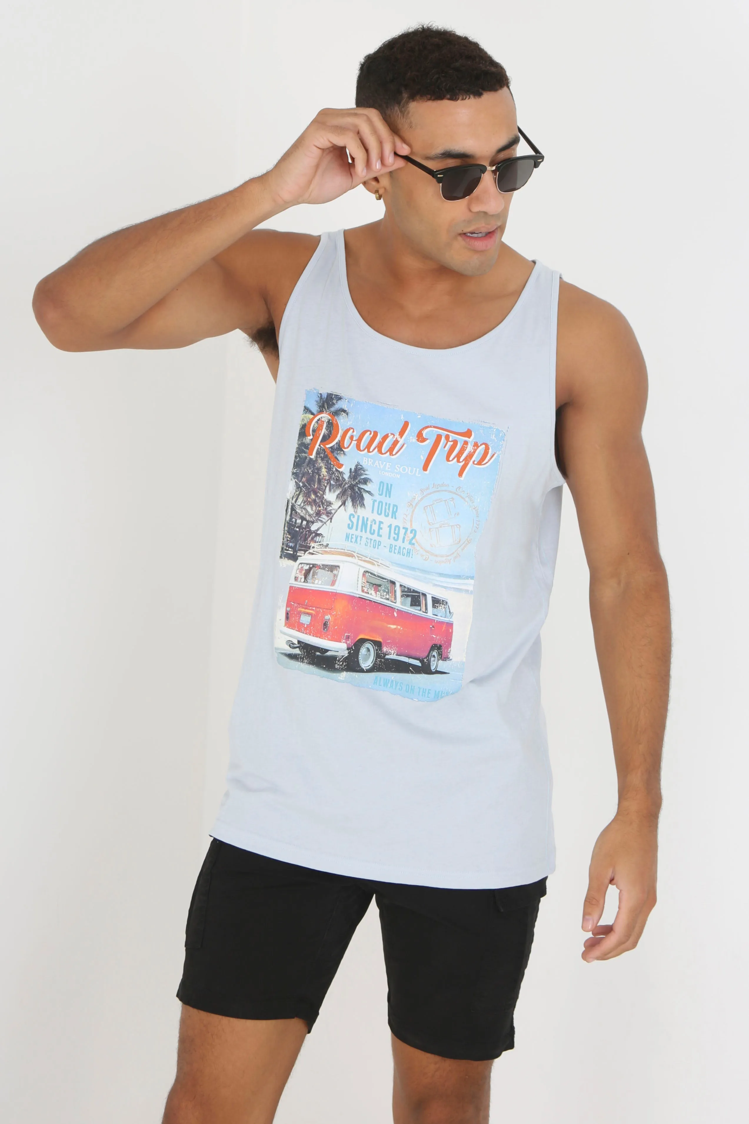 SUMMER ROAD TRIP PRINT SCOOP NECK VEST TOP