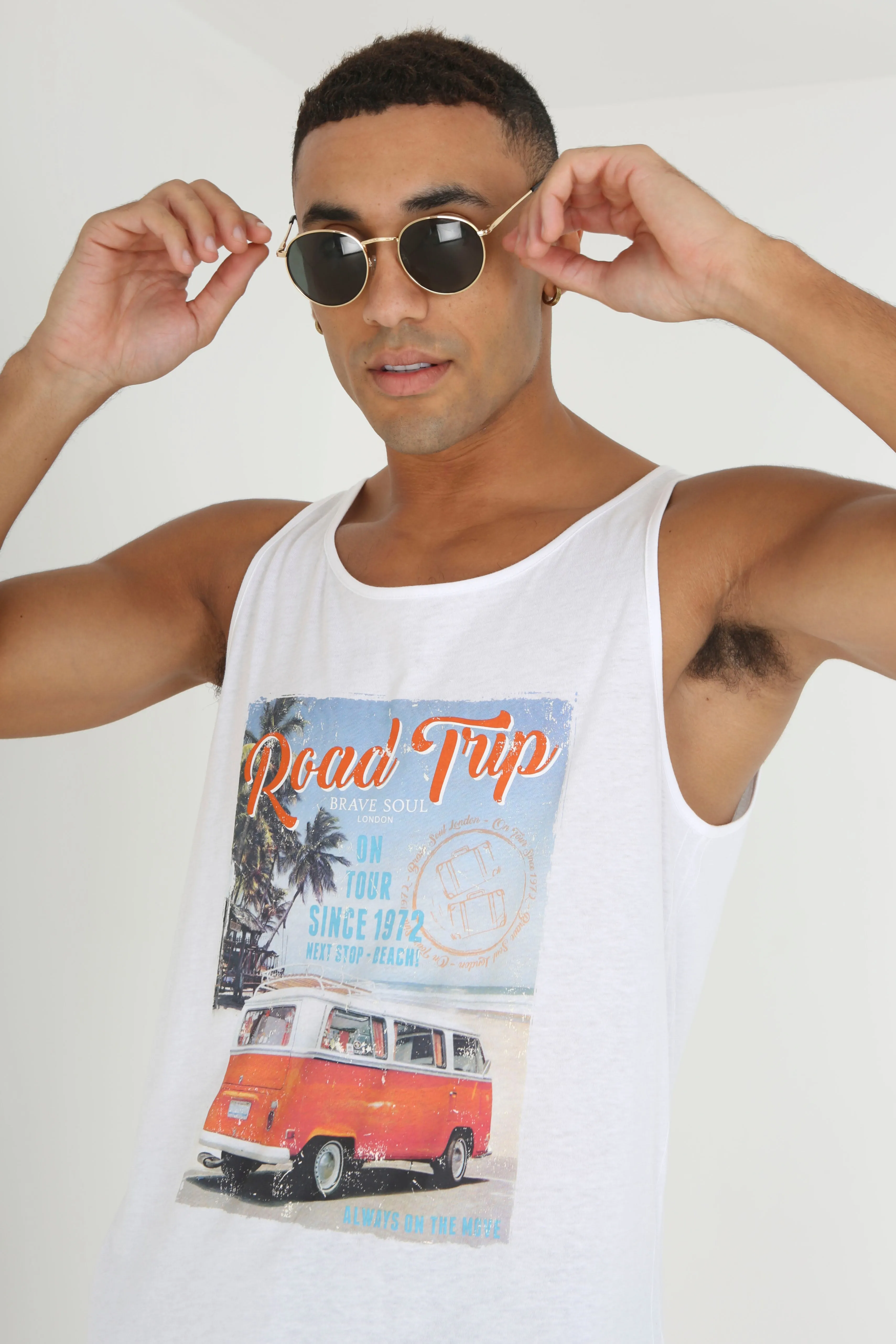 SUMMER ROAD TRIP PRINT SCOOP NECK VEST TOP