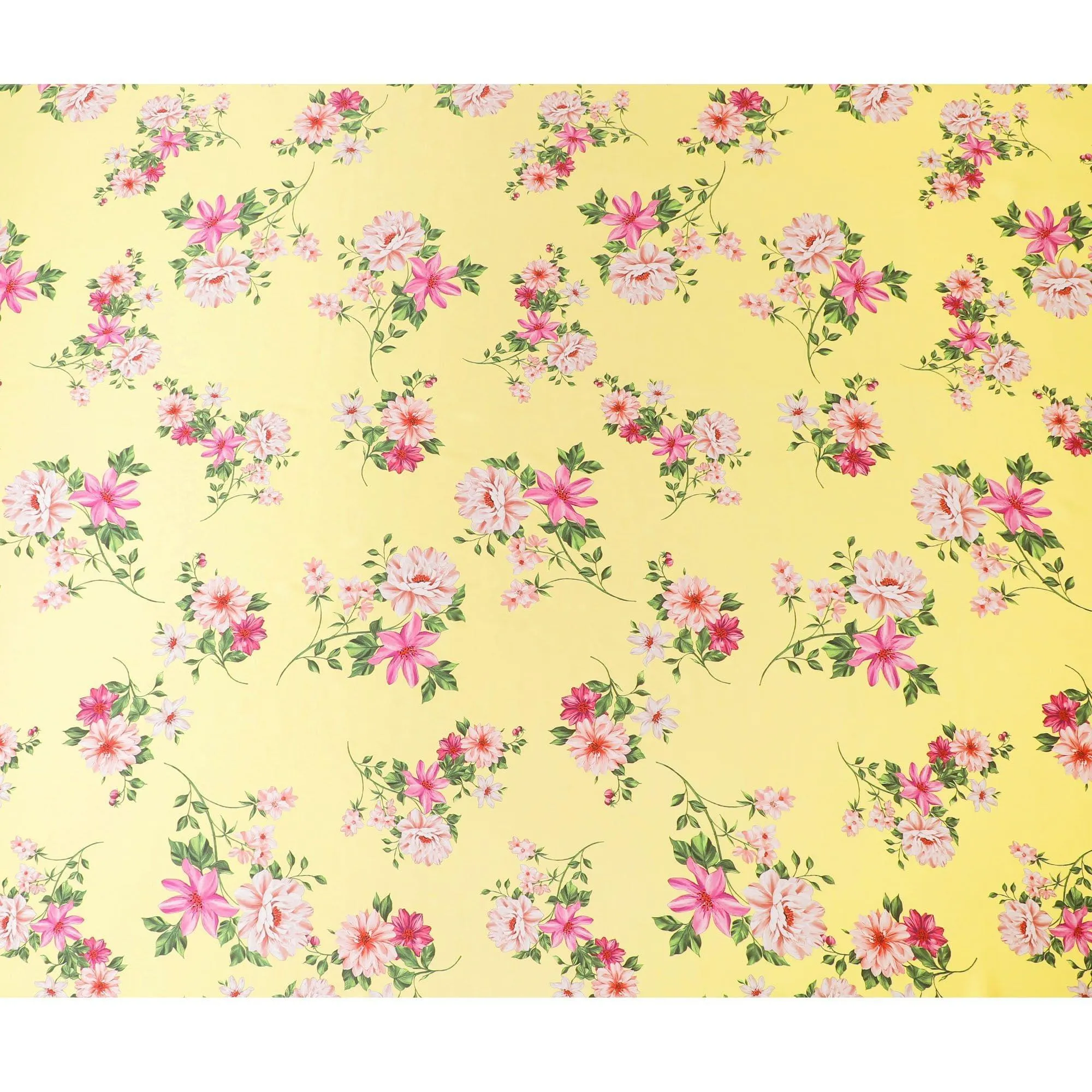 Sun flower yellow premium pure silk satin fabric with multicolor print in floral design-D14289