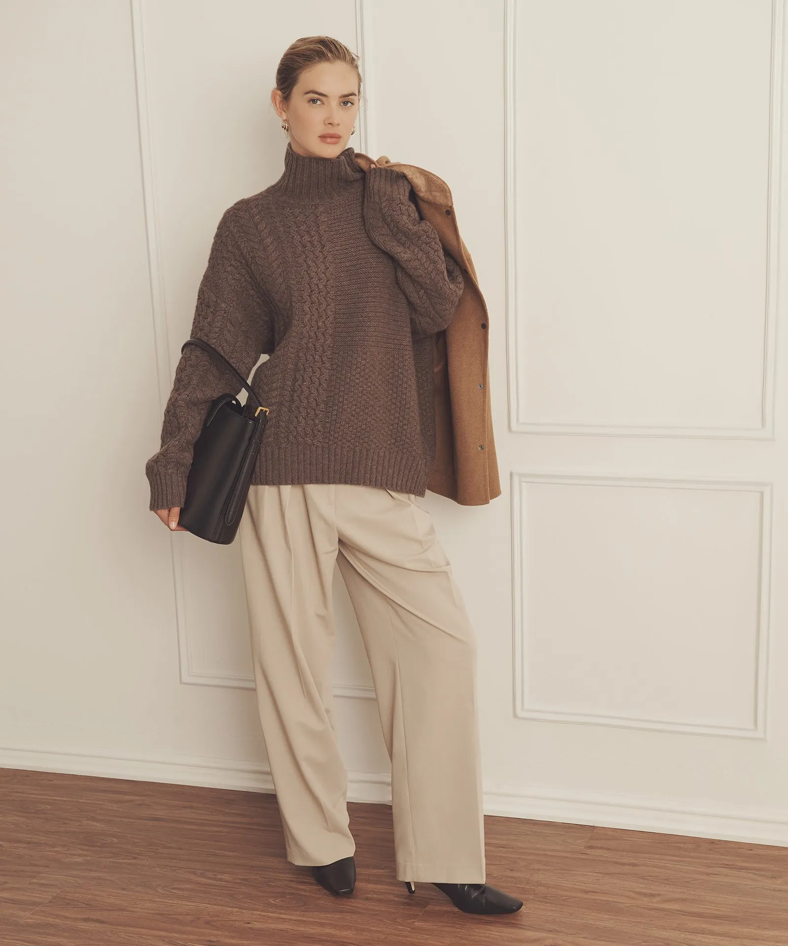 Super Luxe Cashmere Mixed Stitch Turtleneck