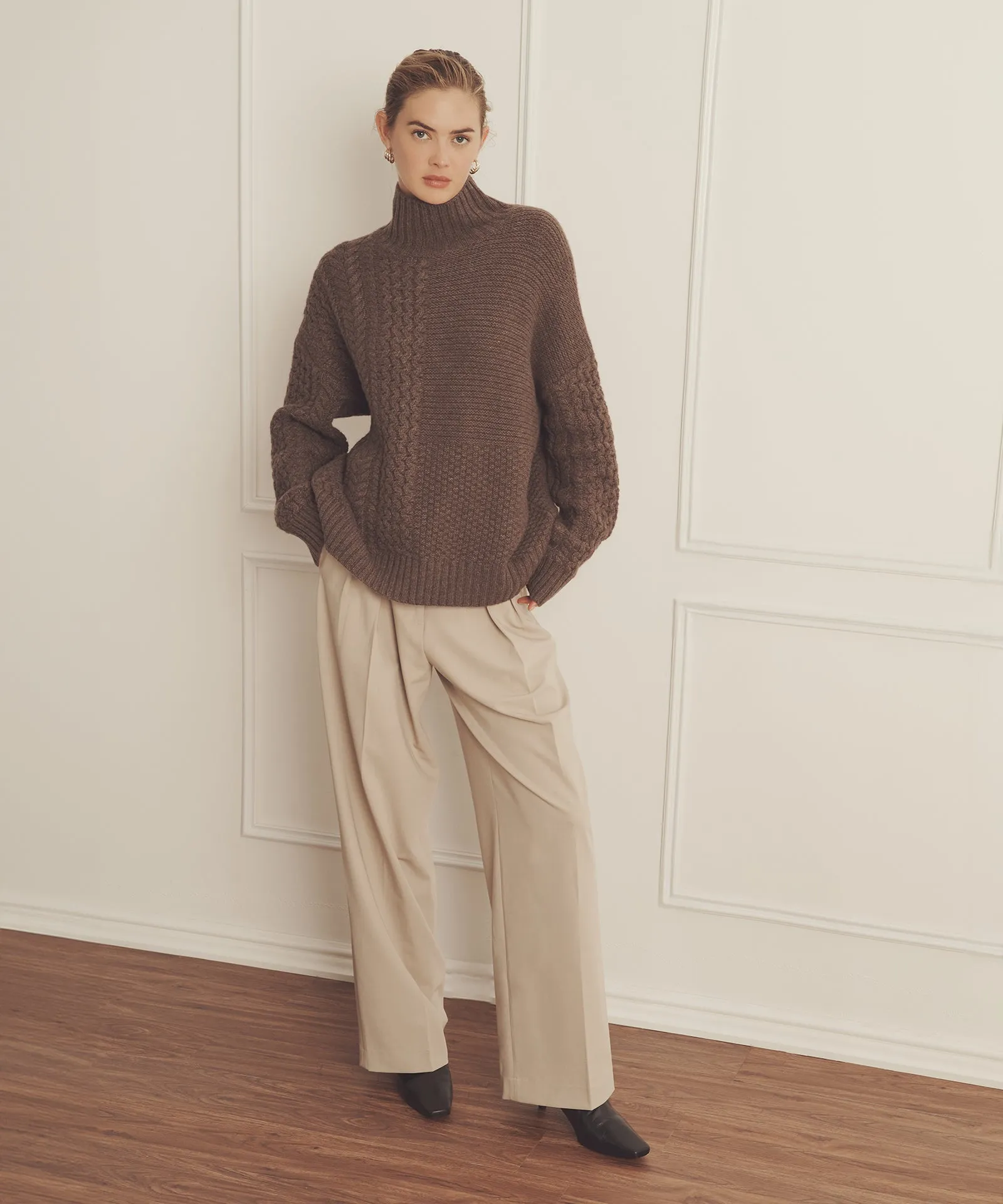 Super Luxe Cashmere Mixed Stitch Turtleneck