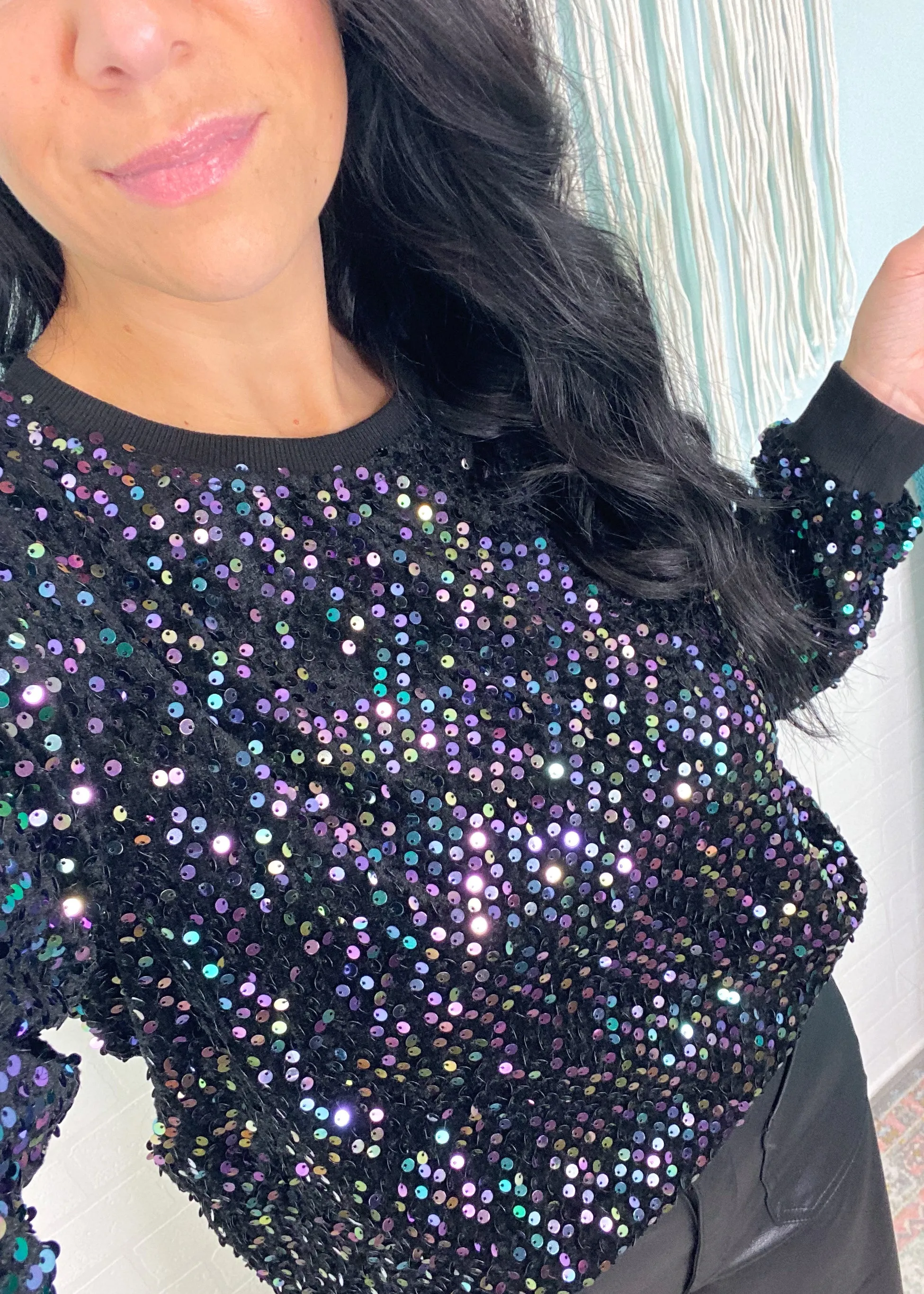 'The Diva' Multicolor Sequin Velvet Crewneck Sweatshirt