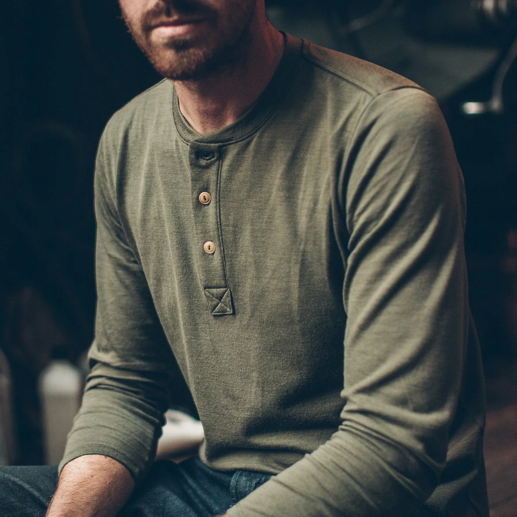 The Merino Henley in Army