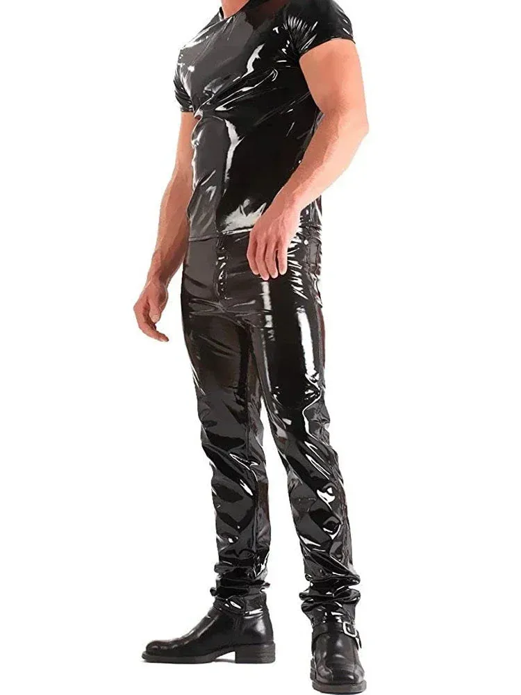 Trend4us Men's Glossy Patent Leather Pants