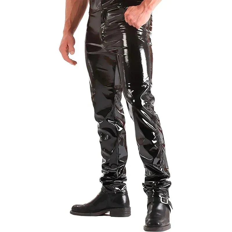 Trend4us Men's Glossy Patent Leather Pants