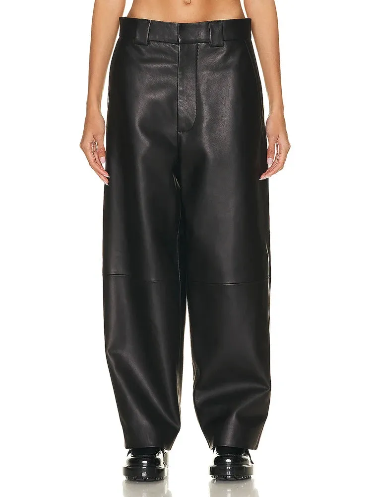 Trend4us Women's High-Waisted Faux Leather Wide Leg Pants