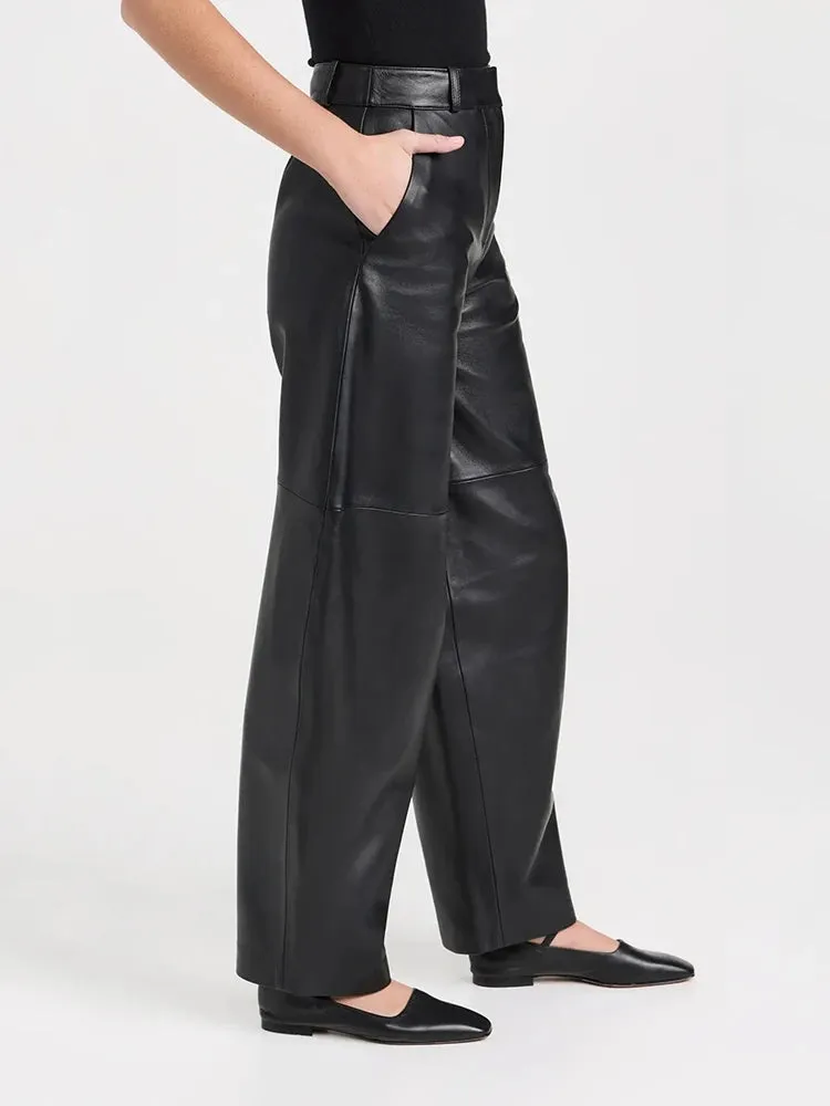 Trend4us Women's High-Waisted Faux Leather Wide Leg Pants