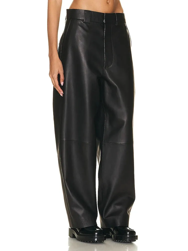 Trend4us Women's High-Waisted Faux Leather Wide Leg Pants