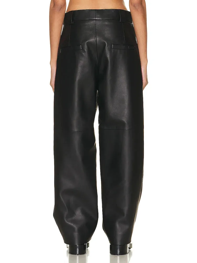 Trend4us Women's High-Waisted Faux Leather Wide Leg Pants