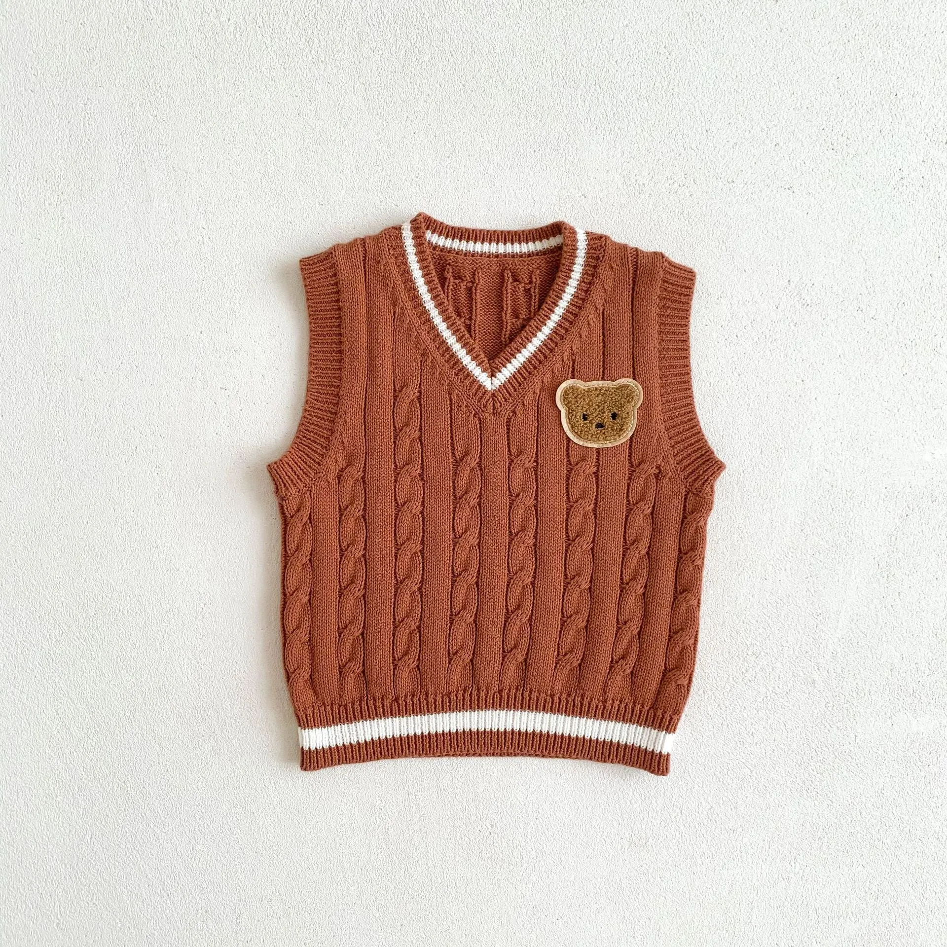 Unisex Baby Sweater Vest Knitted Soft Embroidered Bear Vest