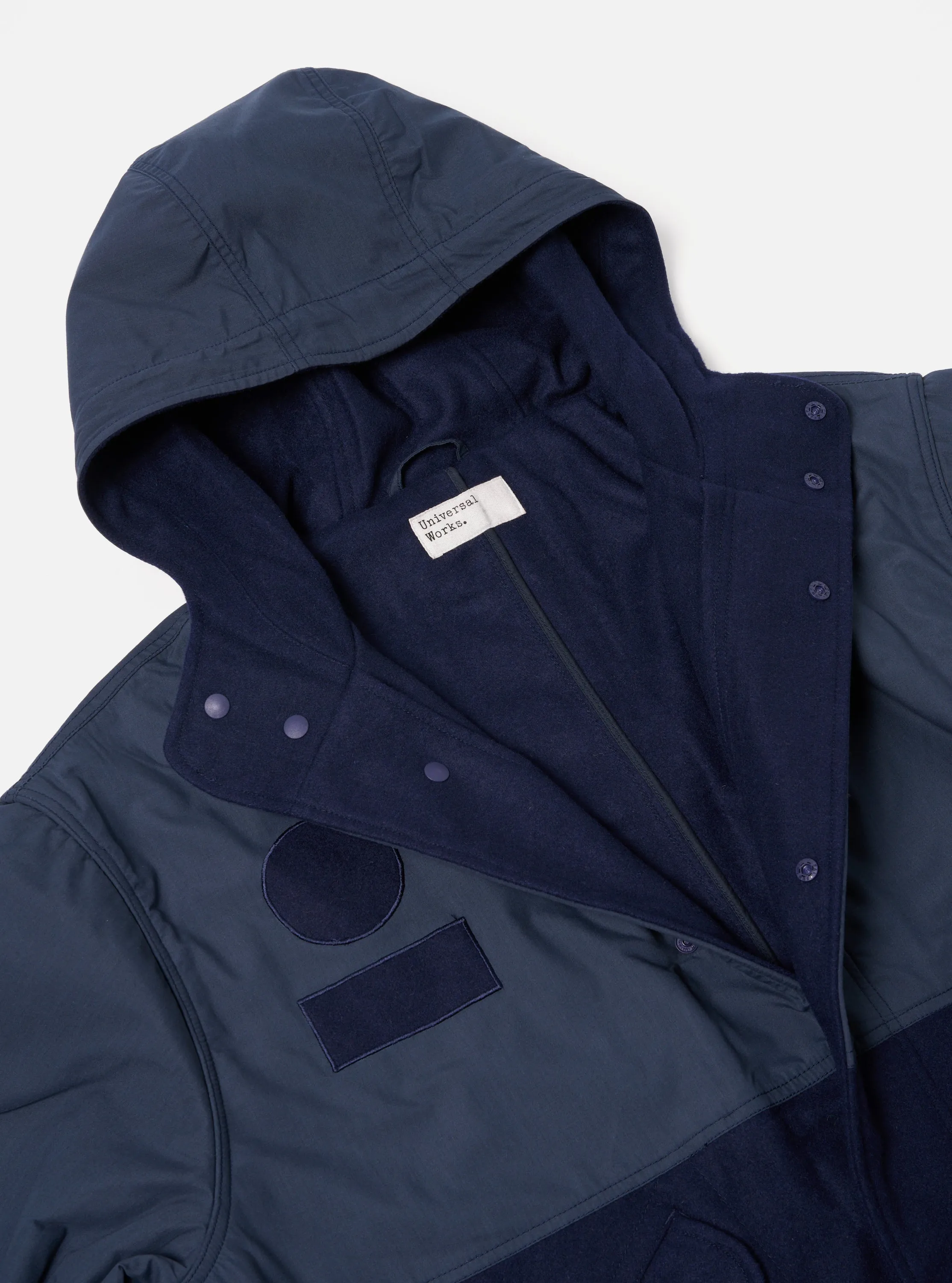 Universal Works Beach Parka II in Navy Melton/Recycled Polytech