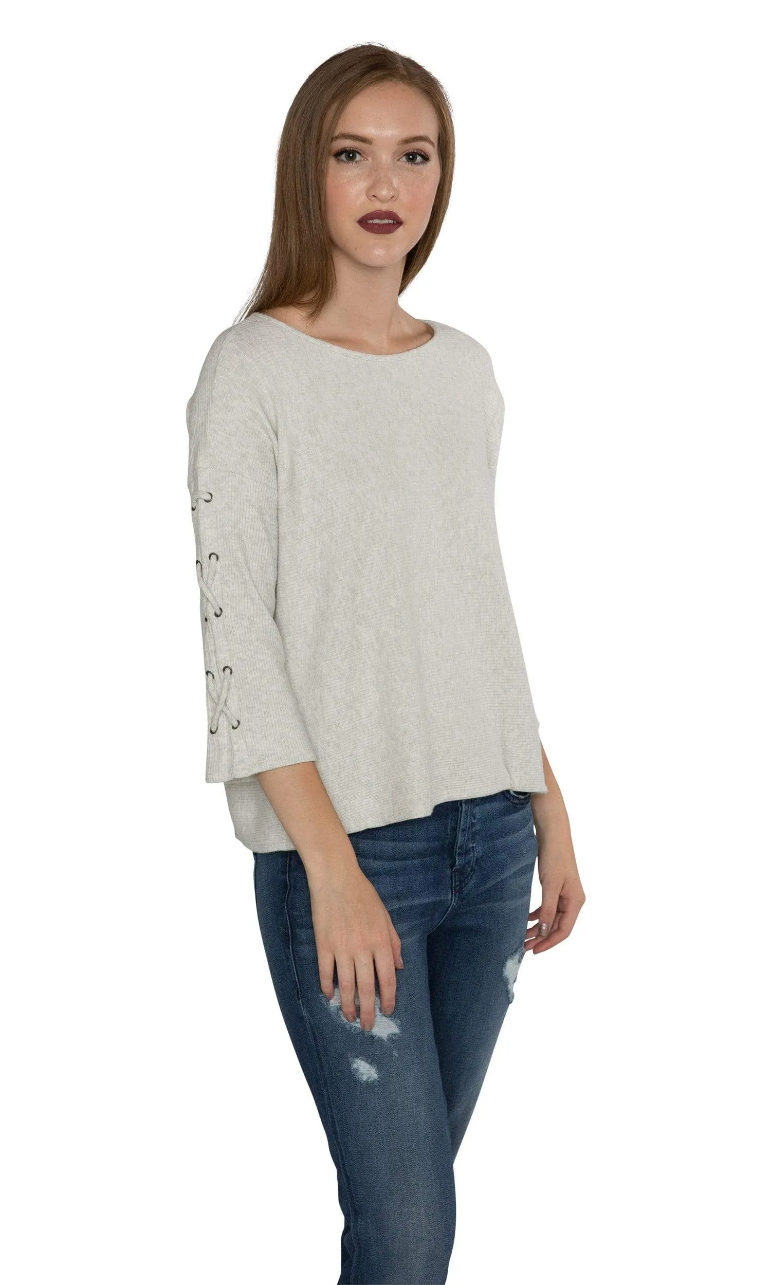 Velvet by Graham & Spencer Cliona Cozy Jersey Ribbed Lace Up Sleeve Top