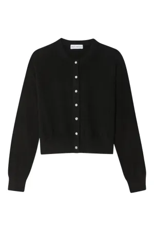 White & Warren Rhinestone Button Cashmere Cardigan in Black