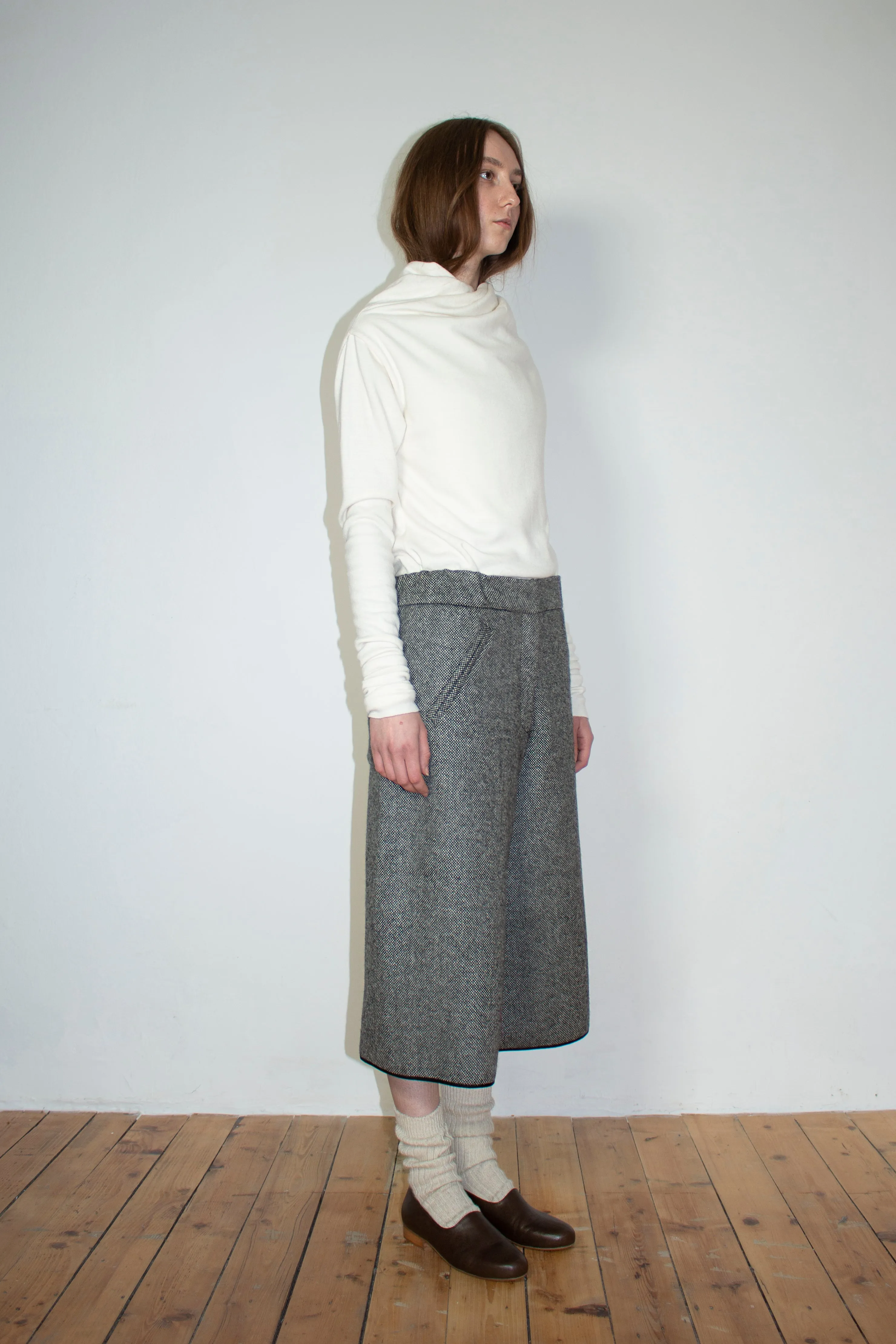 White circular-drape wool top