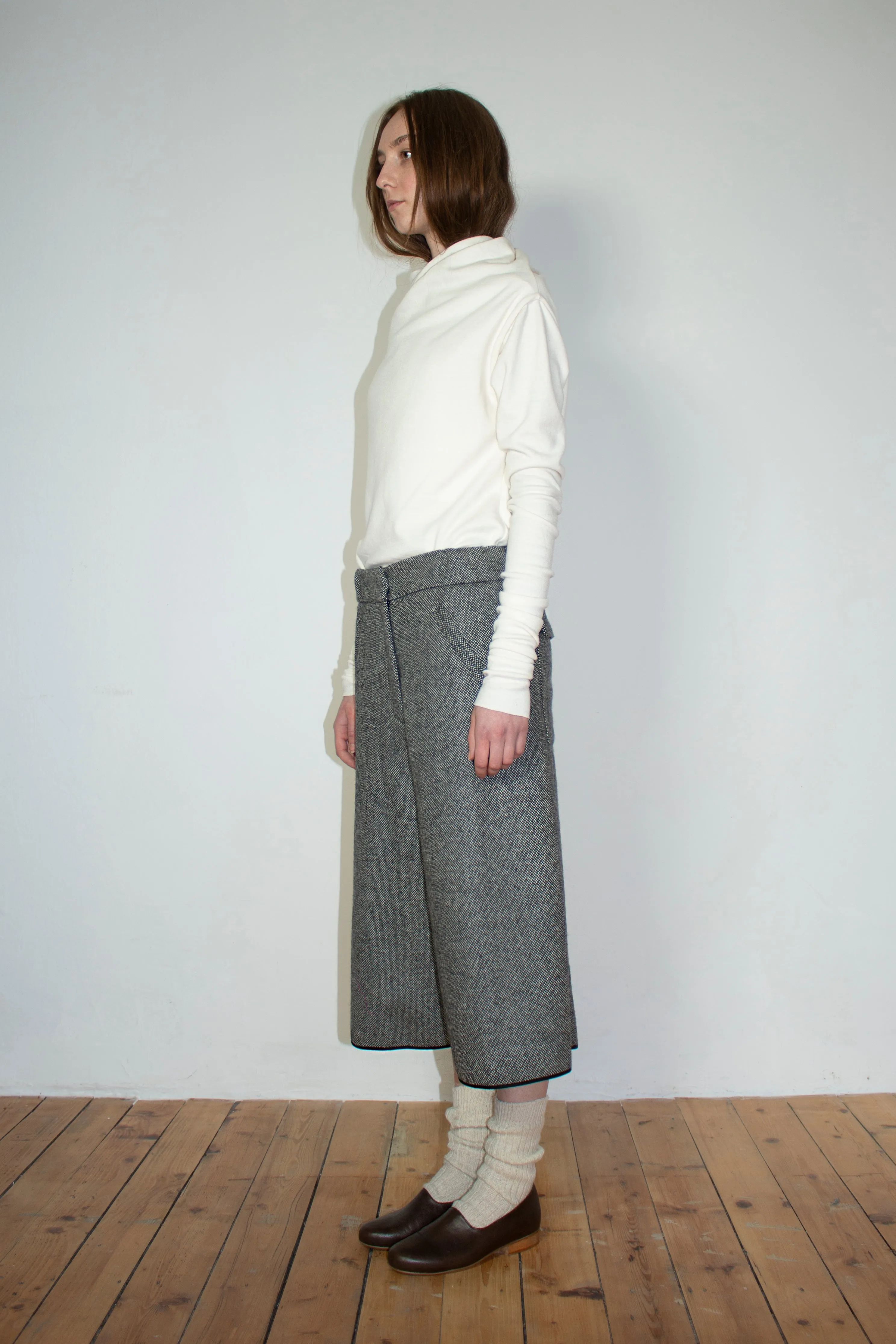 White circular-drape wool top