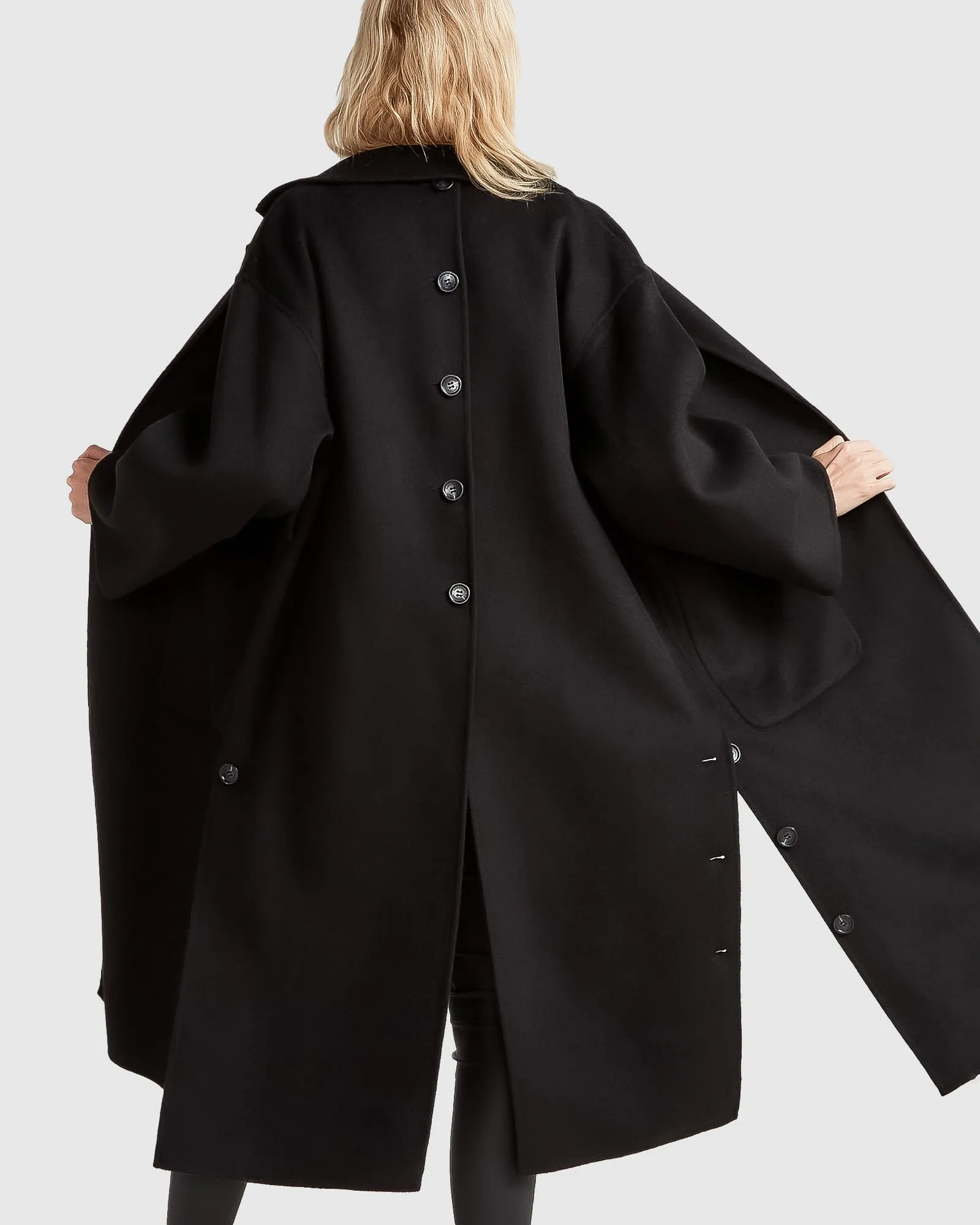 Wide Awake Split Hem Overcoat - Black