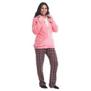 Women Winter Pajama 3 PCS Set Simon Sweatshirt  Off-white top  Pink x Dark Grey Checkered Pants