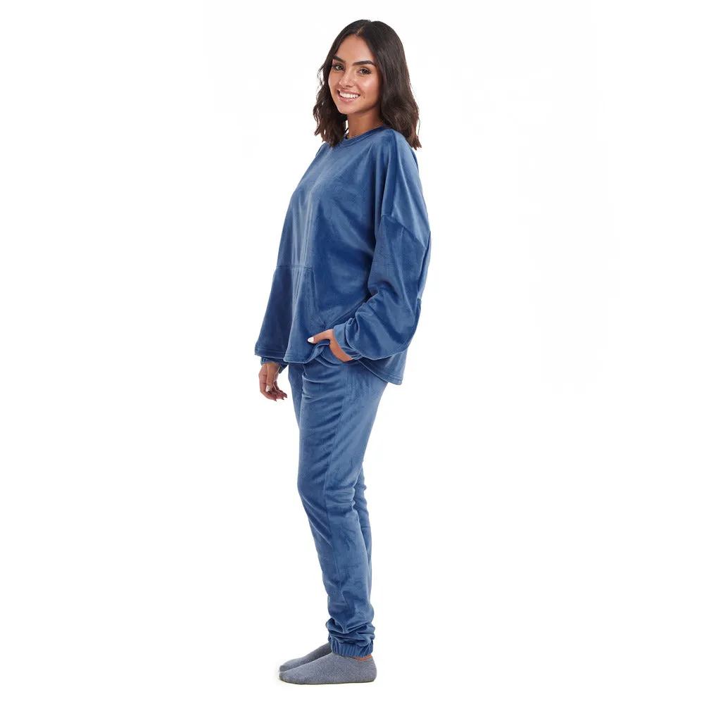 Women Winter Pajama Set Indigo Sweatshirt   Pants