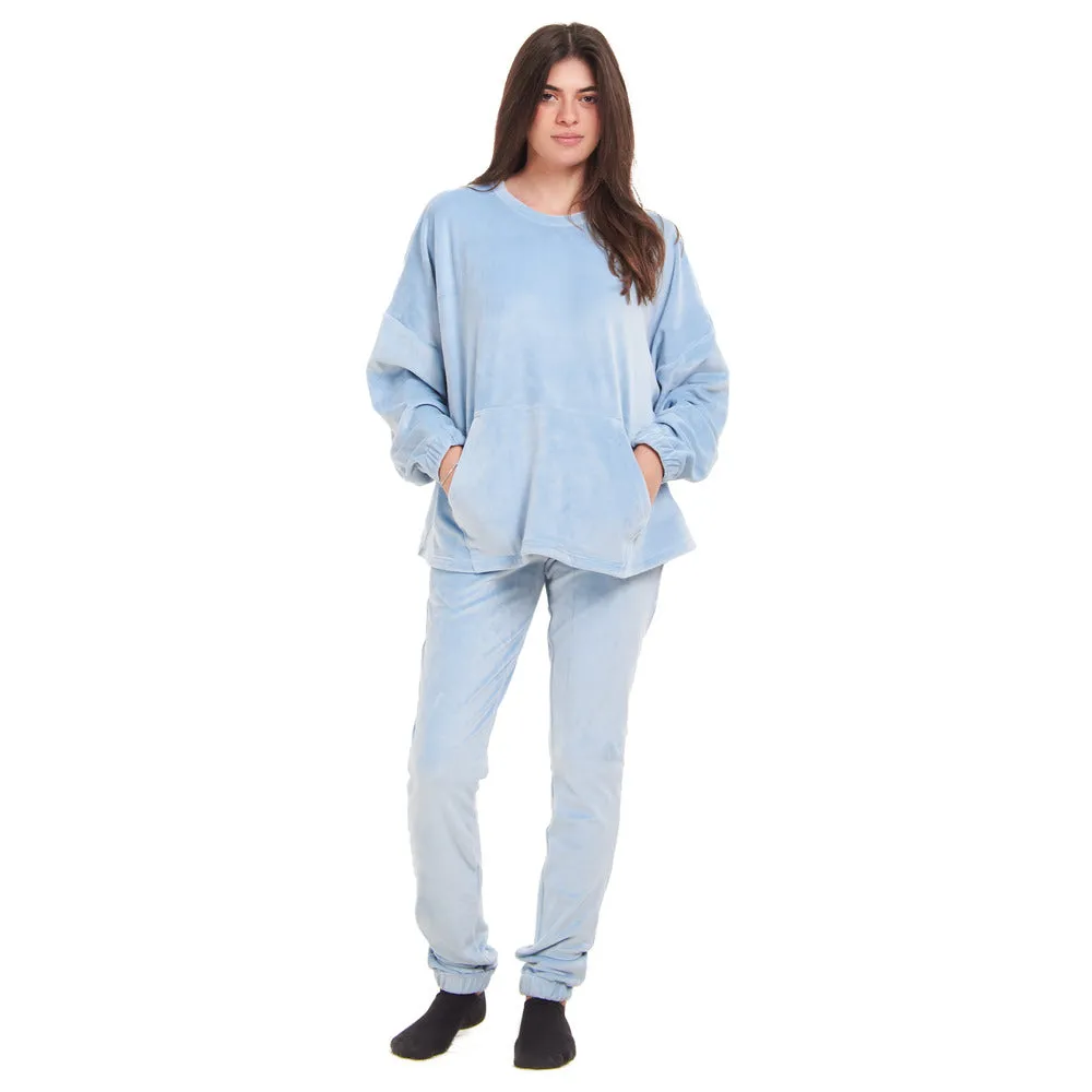 Women Winter Pajama Set Light Blue Sweatshirt   Pants