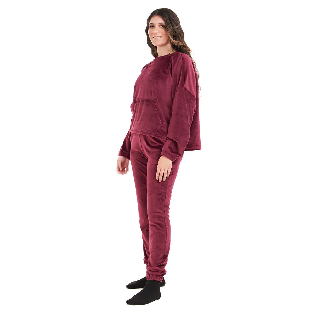 Women Winter Pajama Set Maroon Sweatshirt   Pants