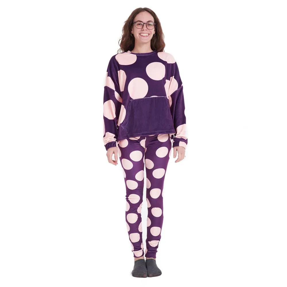 Women Winter Pajama Set Purple circles