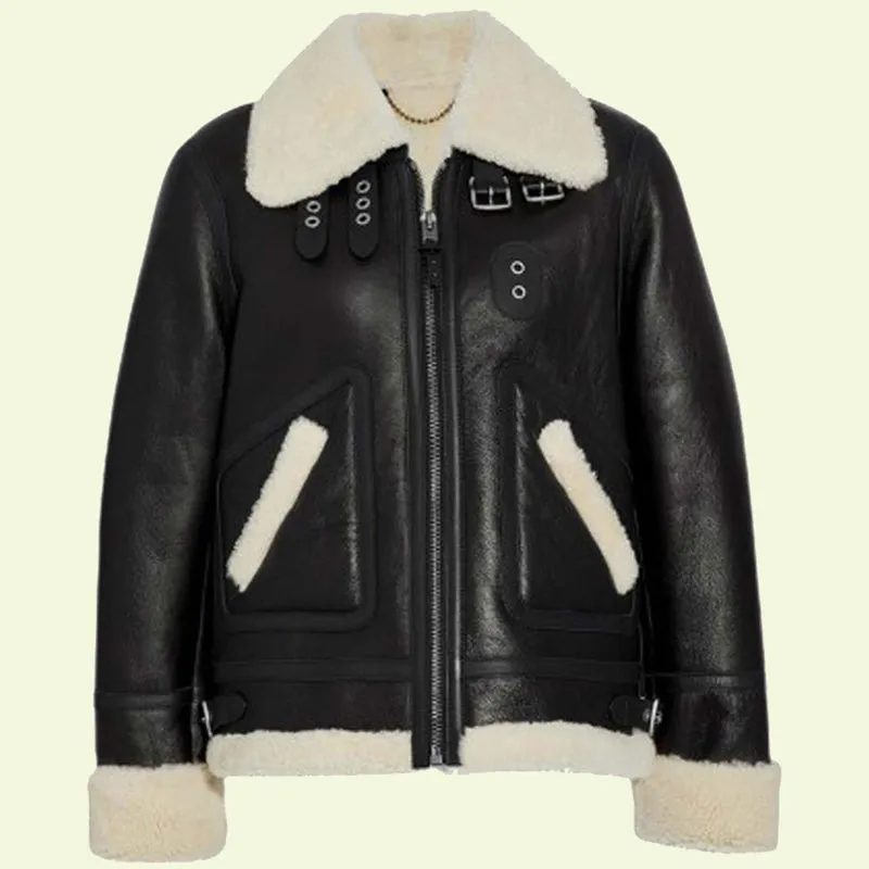 Women's B3 Ivory Shearling Leather Jacket