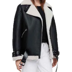 Women’s Black Shearling Biker Jacket