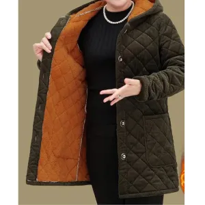 Women's Comfortable Fleece Lined Padded Quilted Coat with Buttons | Ideal for Autumn/Winter