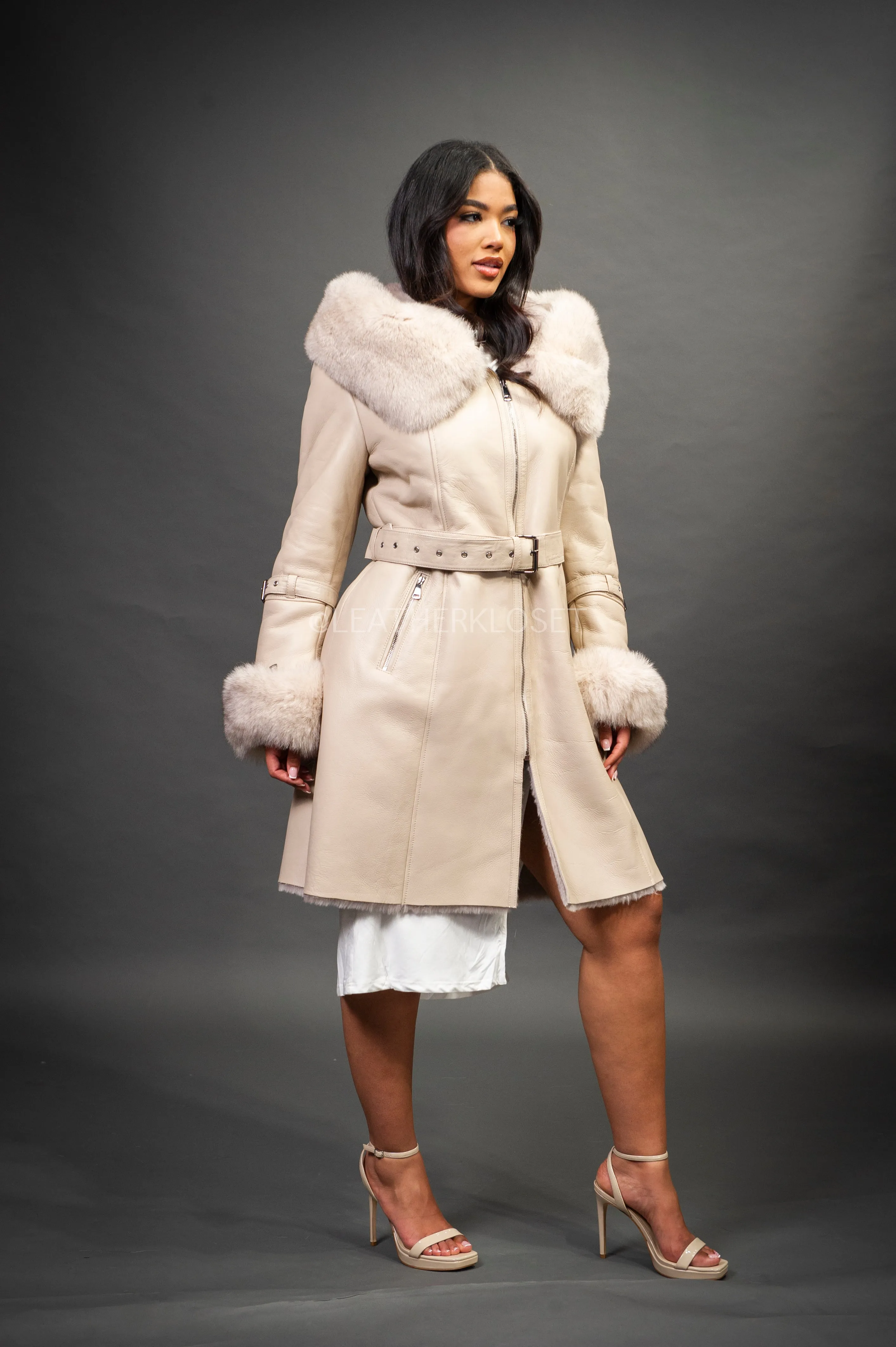 Women's Diana Shearling Sheepskin Jacket With Fox [Cream]