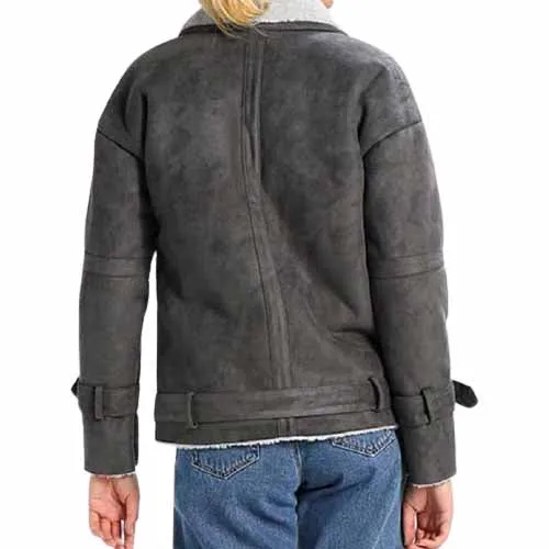 Women's Grey Shearling Motorcycle Jacket