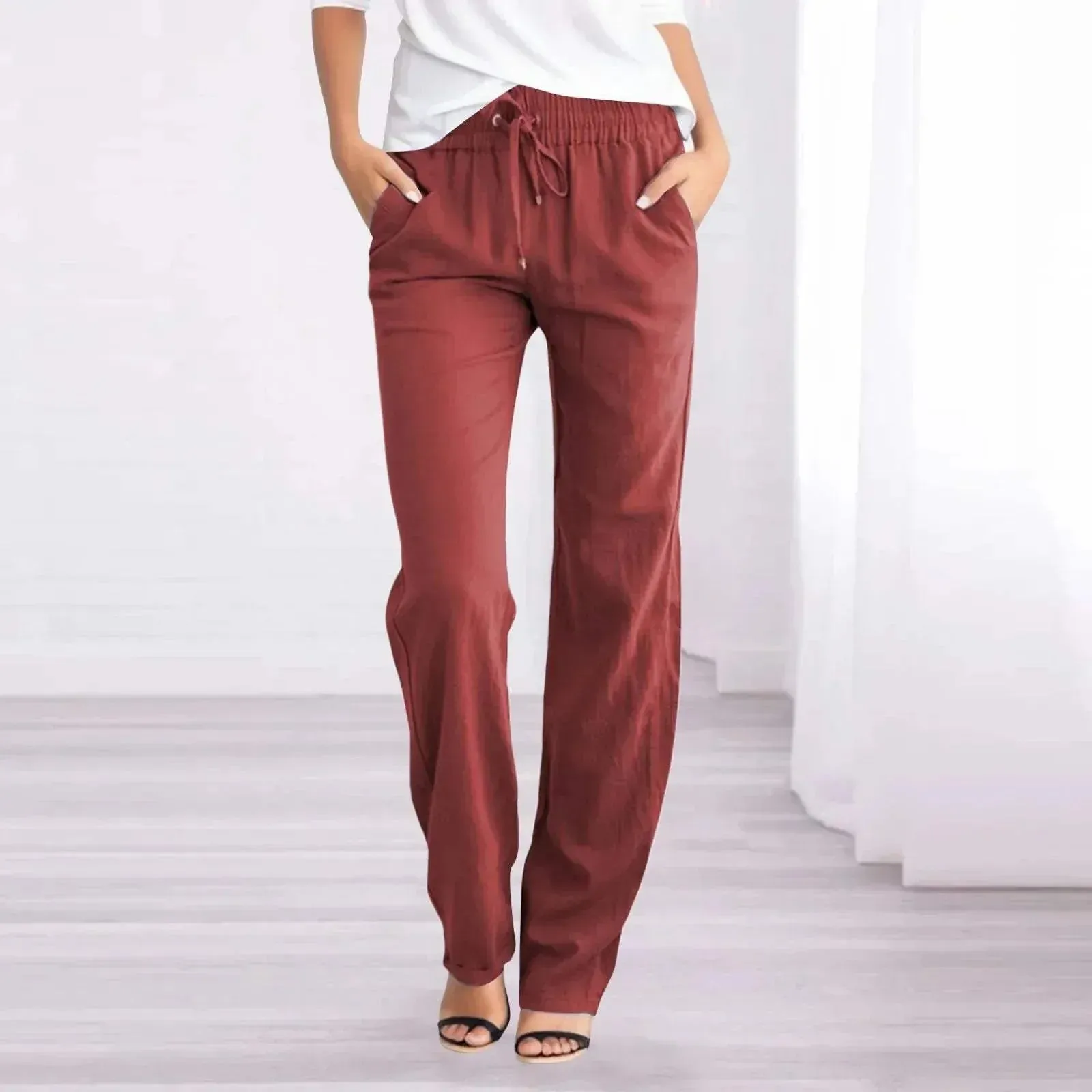 Women's Linen Pants - Relaxed - Breathable material, Elastic waistband - Perfect for a Relaxed Day