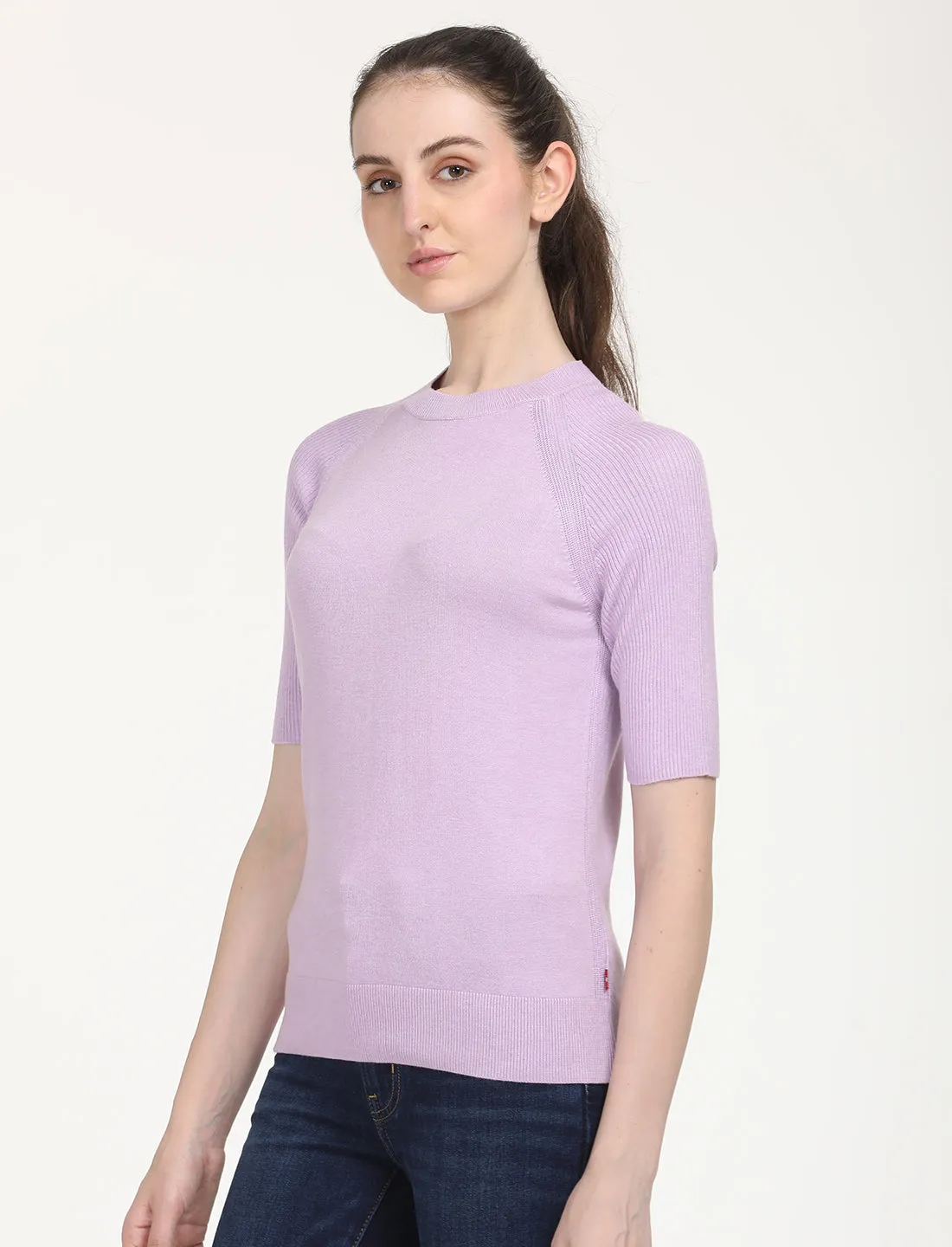 Women's Solid Lavender Crew Neck Sweater