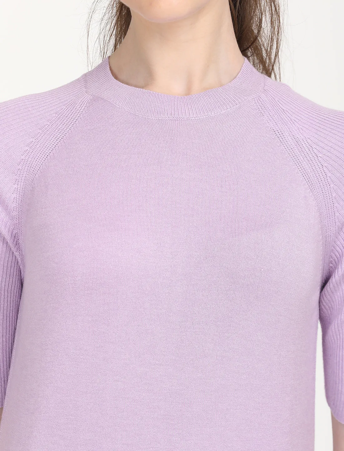 Women's Solid Lavender Crew Neck Sweater