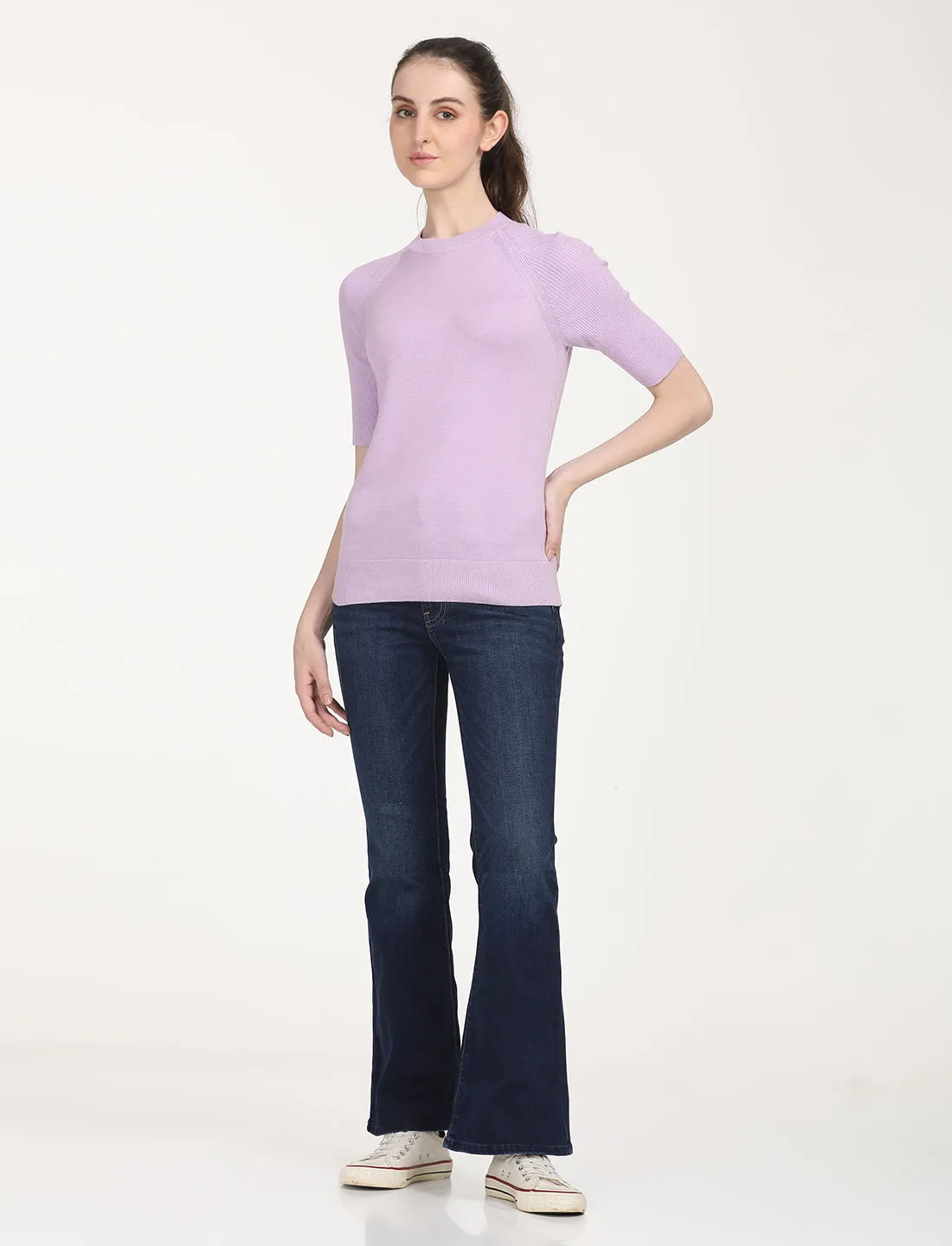 Women's Solid Lavender Crew Neck Sweater