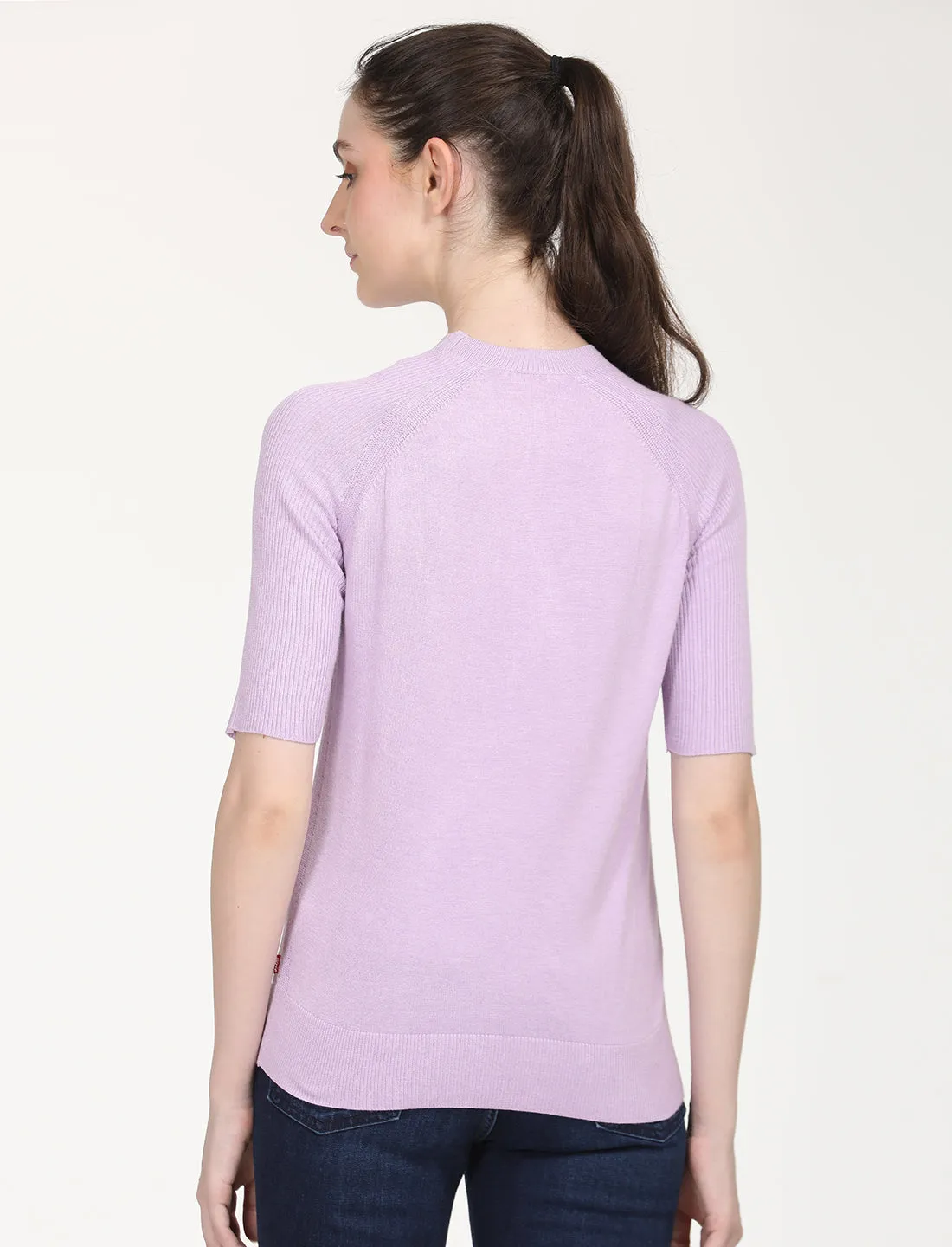 Women's Solid Lavender Crew Neck Sweater