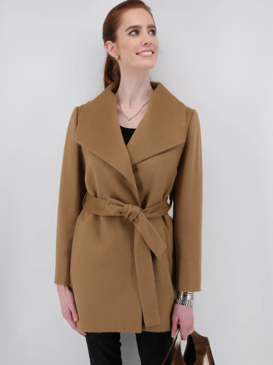 Women's Wide Collar Wrap Coat - Short-Length - Camel