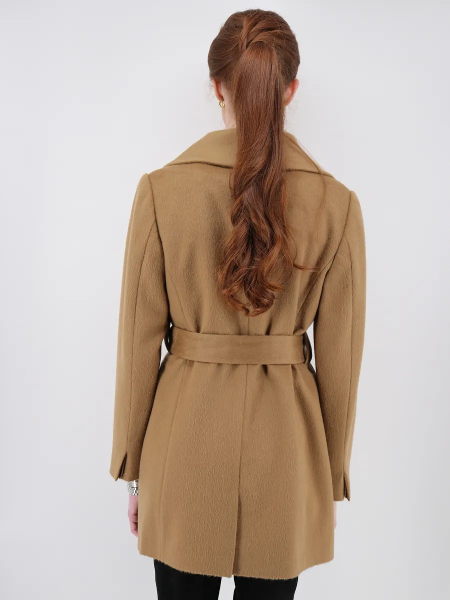 Women's Wide Collar Wrap Coat - Short-Length - Camel