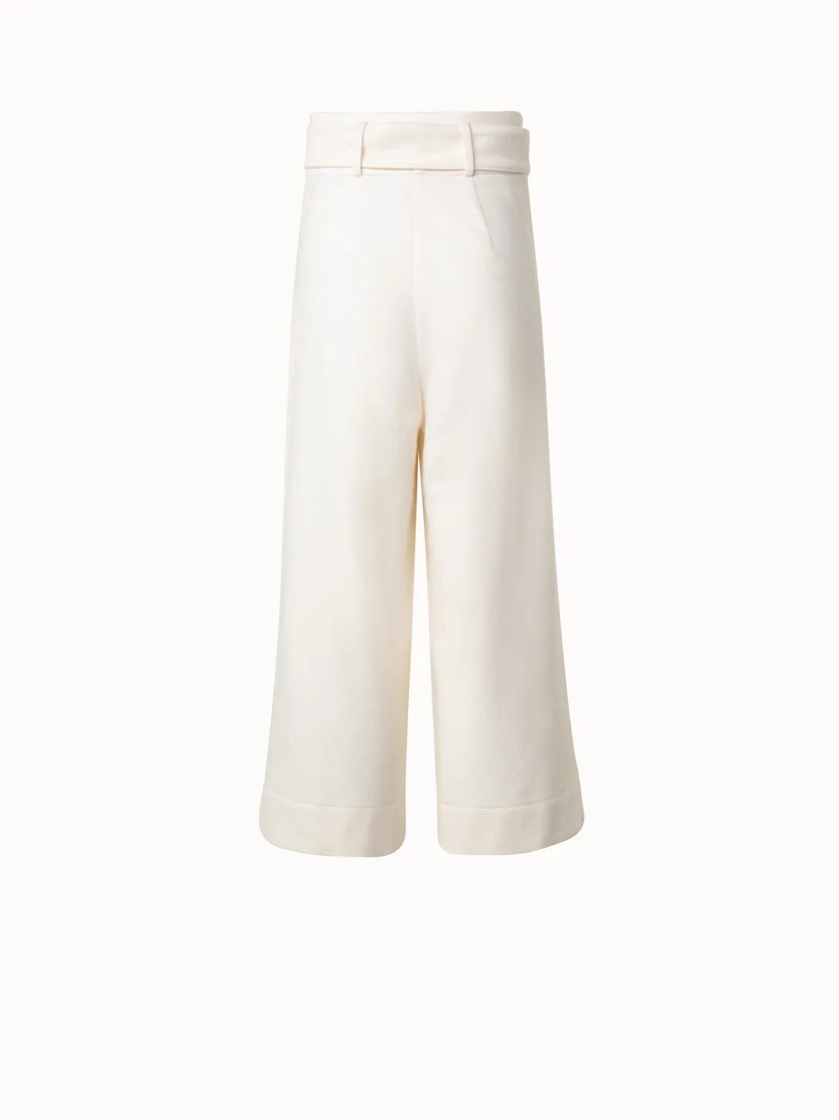 Wool Blend Culottes with Pleats and Fabric Belt