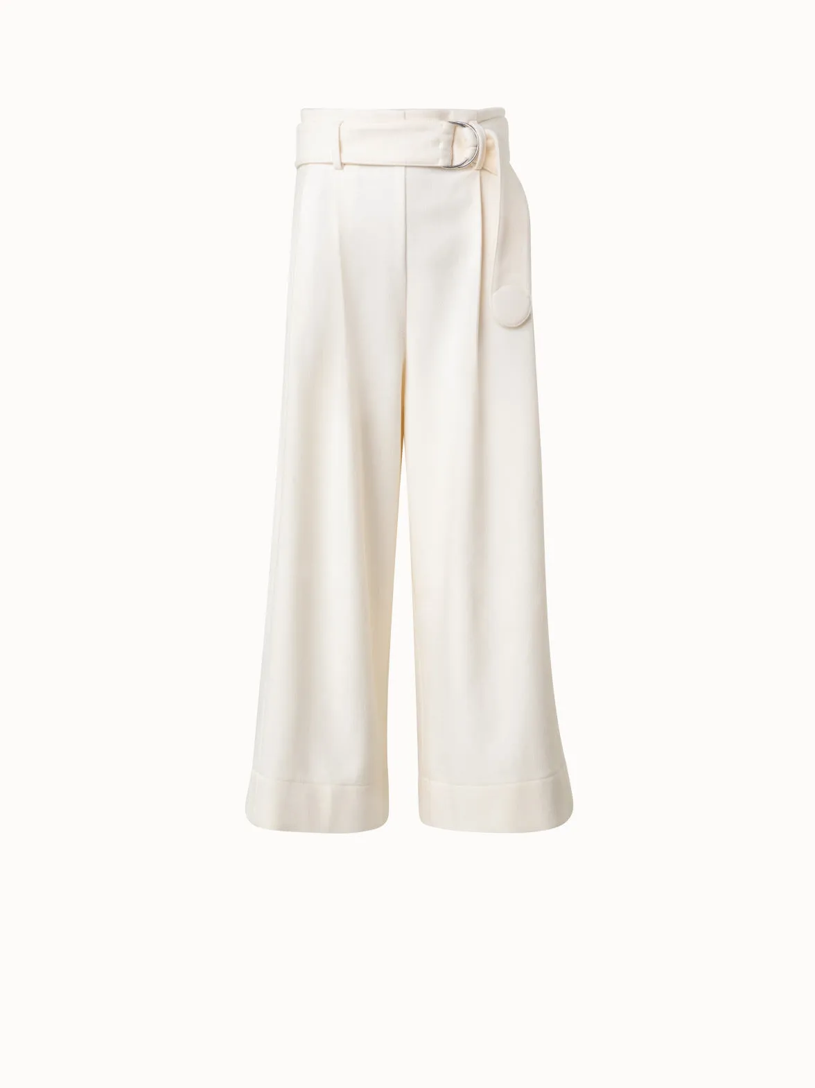 Wool Blend Culottes with Pleats and Fabric Belt