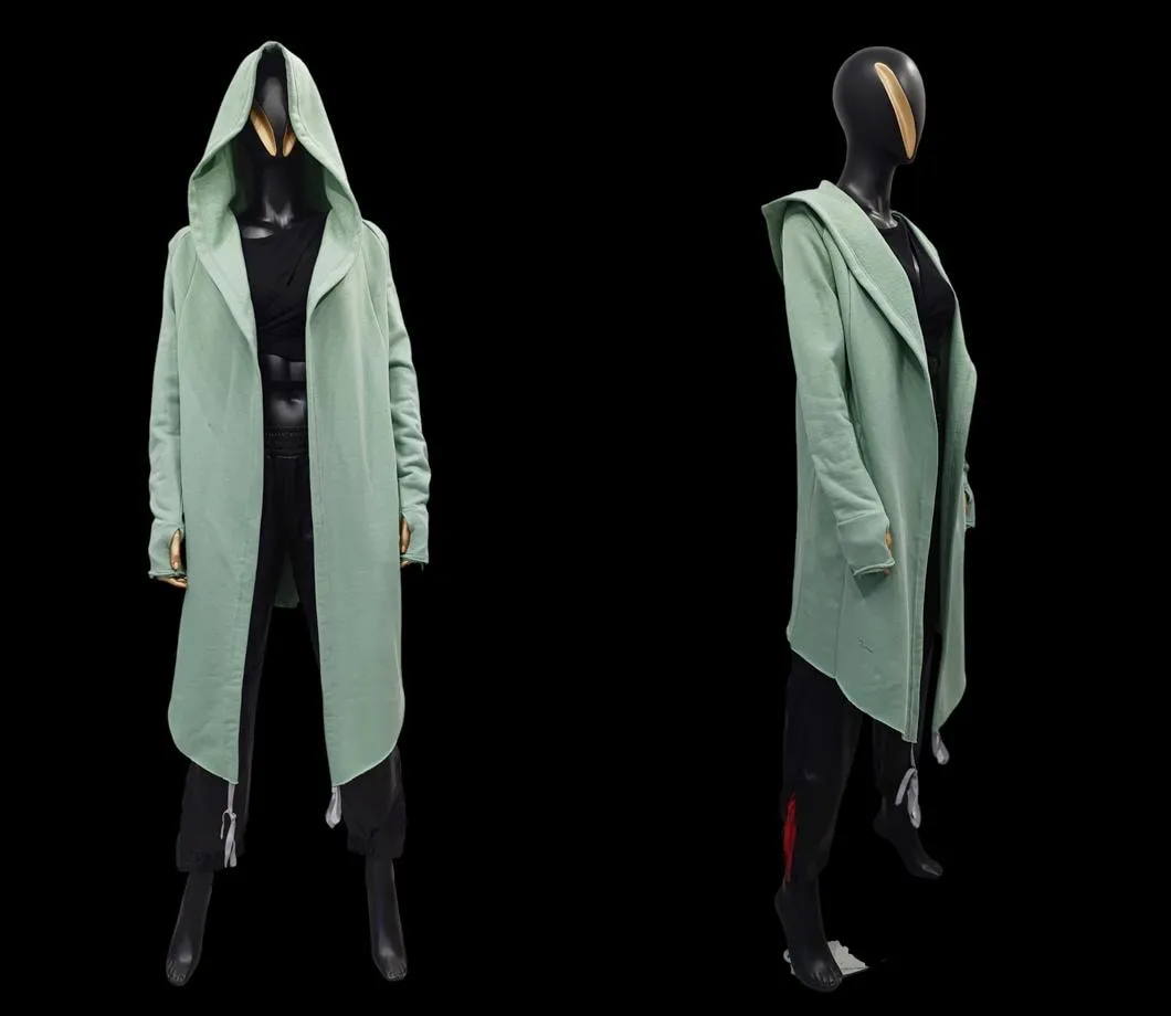 XS-8XL Relaxed Loose Long Cardigan with Hood,Side Pockets Windbreaker Cloak,Cyberpunk Cape Coat, Halloween Festival Futuristic Cloth- BB029