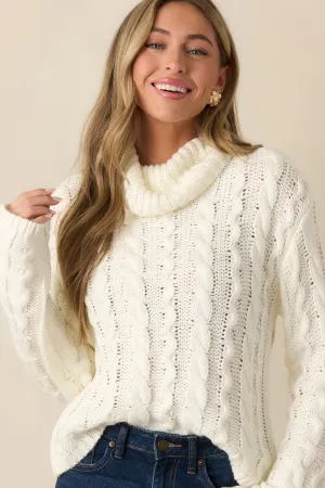 Z Supply Tied To You Ivory Cable Knit Turtleneck Sweater