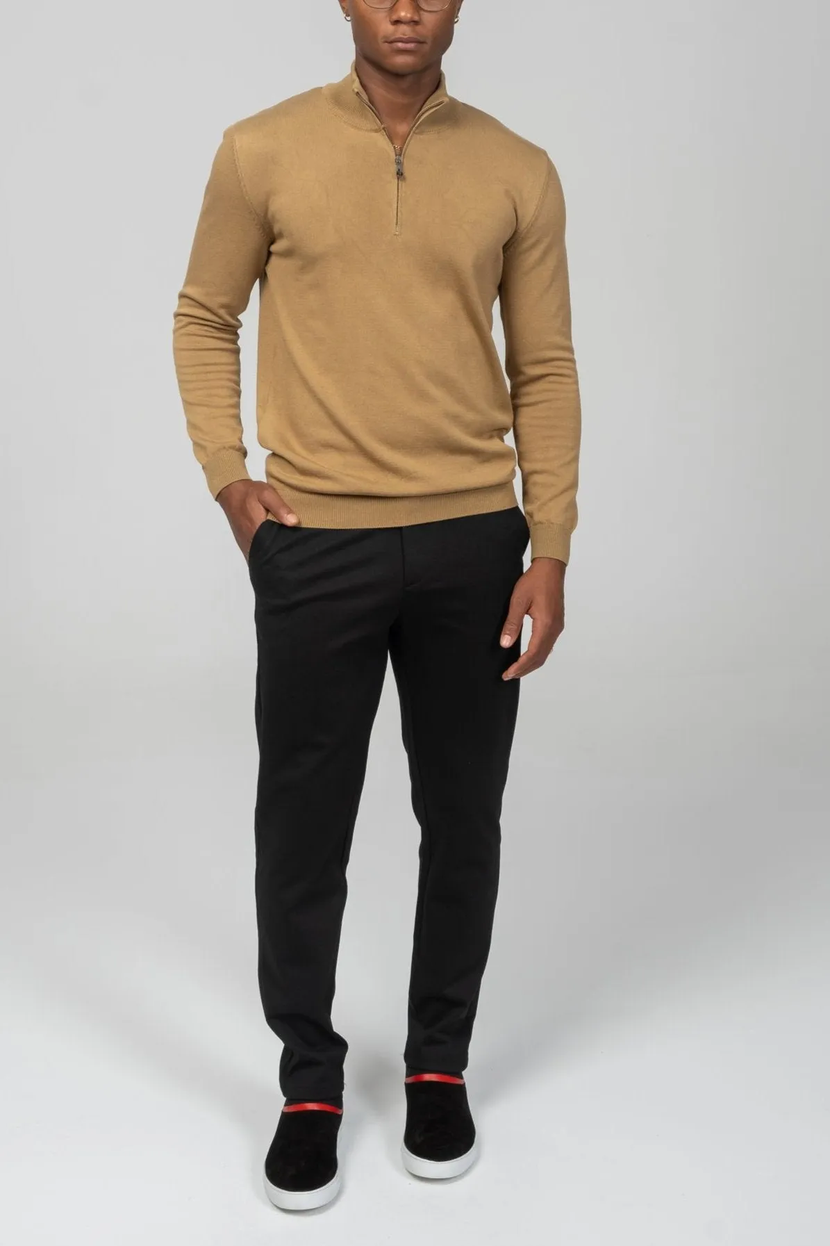 Zipper Closure Mock Neck Sweater - Mustard