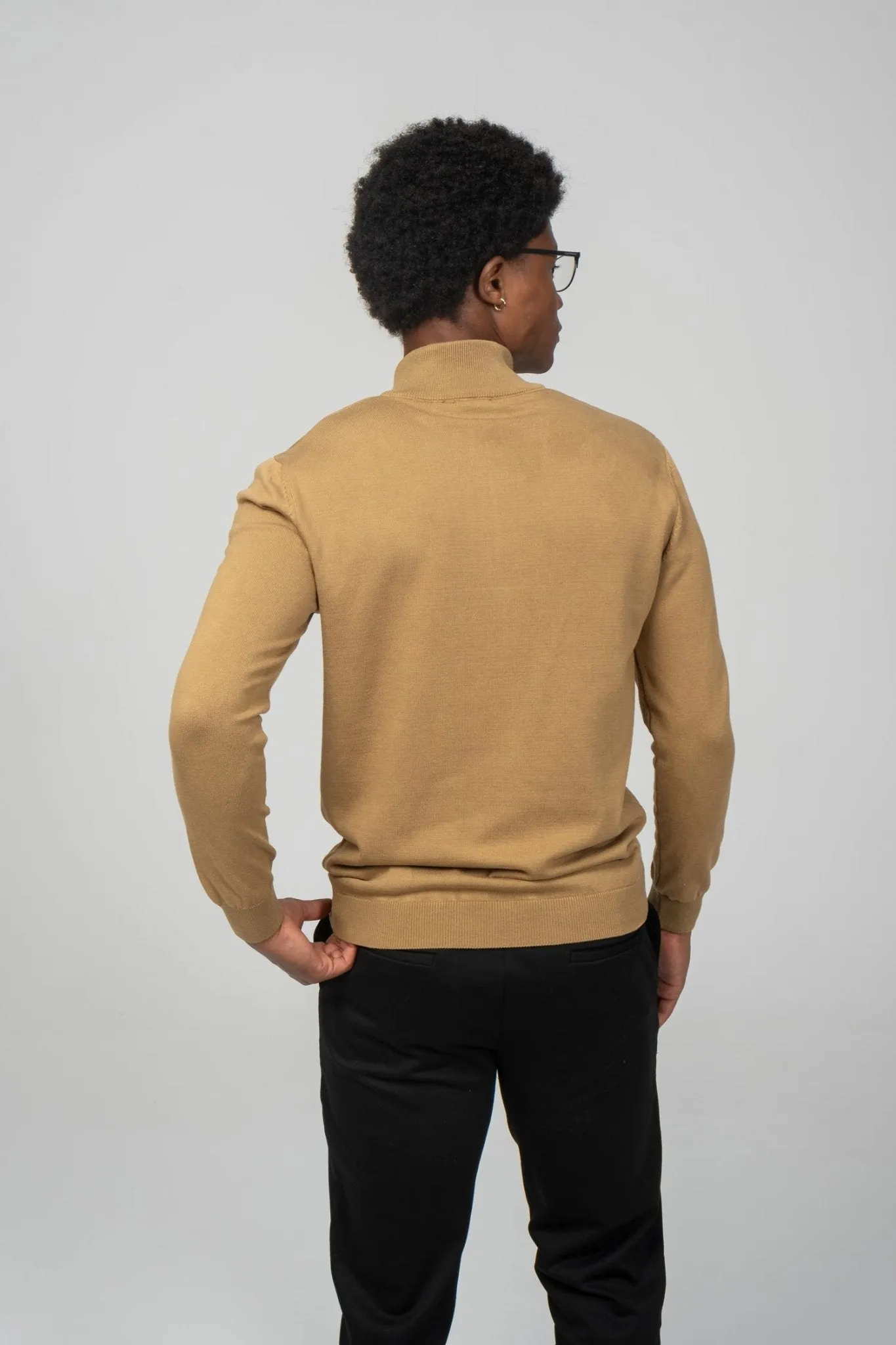 Zipper Closure Mock Neck Sweater - Mustard